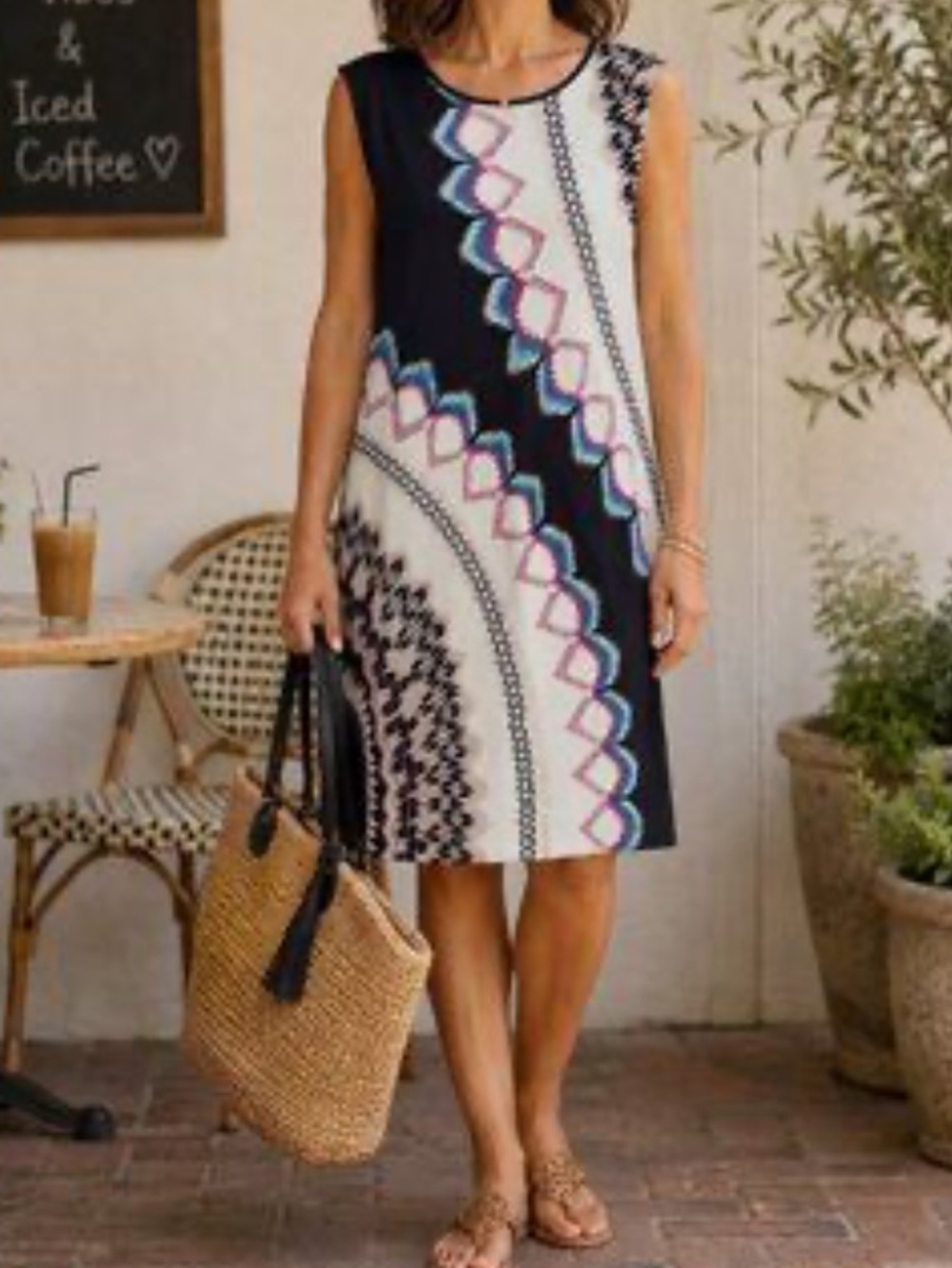 Chico’s Sleeveless Midi Shift Dress with Bold Mandala Print XL